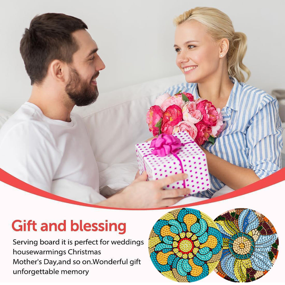 8 PCS Wooden Diamond Painting Coasters Kits with Holder for Adult Kid (Flower)