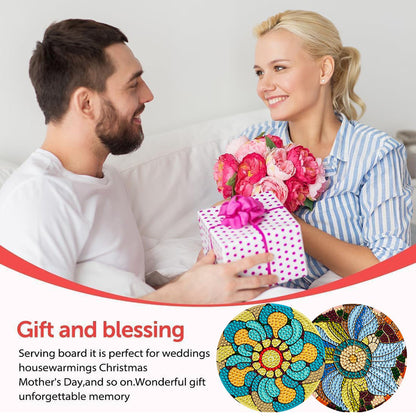 8 PCS Wooden Diamond Painting Coasters Kits with Holder for Adult Kid (Flower)