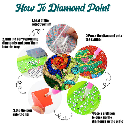 8 PCS Wooden Diamond Painting Coasters Kits with Holder for Adult Kid (Flower)