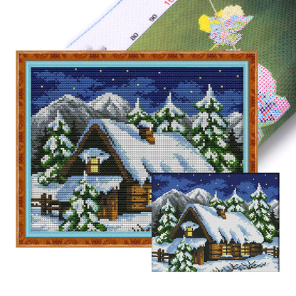 Winter Fairy Tale House(1) - 14CT Stamped Cross Stitch 29*22CM(Joy Sunday)