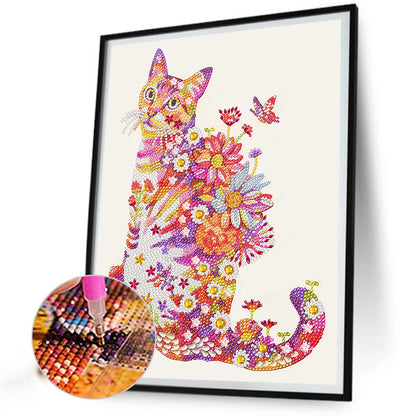 Cats, Flowers And Butterflies - Special Shaped Drill Diamond Painting 30*40CM
