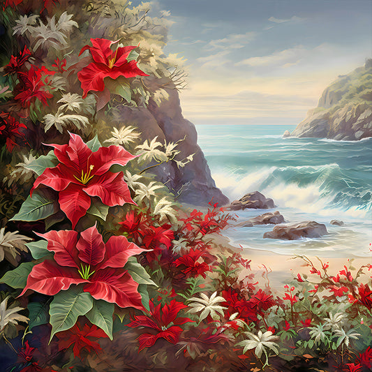 Red Flower Waves - Full Round Drill Diamond Painting 30*30CM