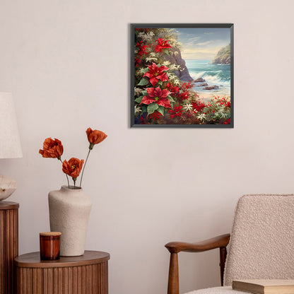 Red Flower Waves - Full Round Drill Diamond Painting 30*30CM