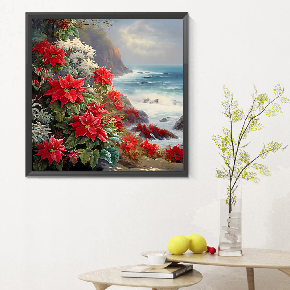 Red Flower Waves - Full Round Drill Diamond Painting 30*30CM