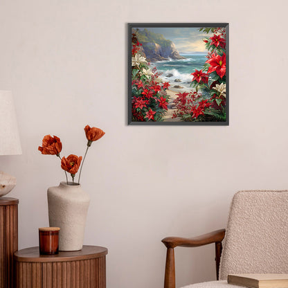 Red Flower Waves - Full Round Drill Diamond Painting 30*30CM
