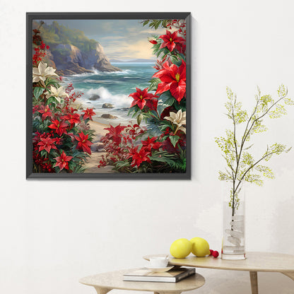 Red Flower Waves - Full Round Drill Diamond Painting 30*30CM
