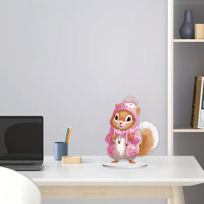 Acrylic Diamond Painting Desktop Decorations for Office Decor (Pink Squirrel #4)