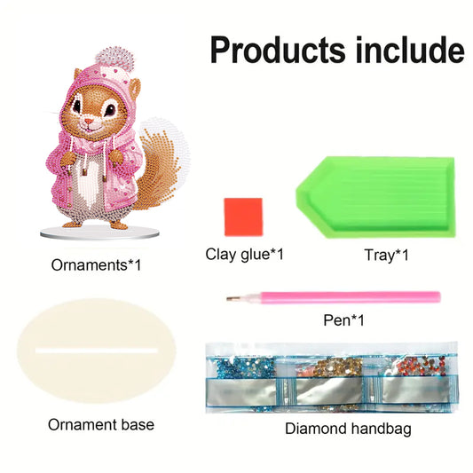 Acrylic Diamond Painting Desktop Decorations for Office Decor (Pink Squirrel #4)