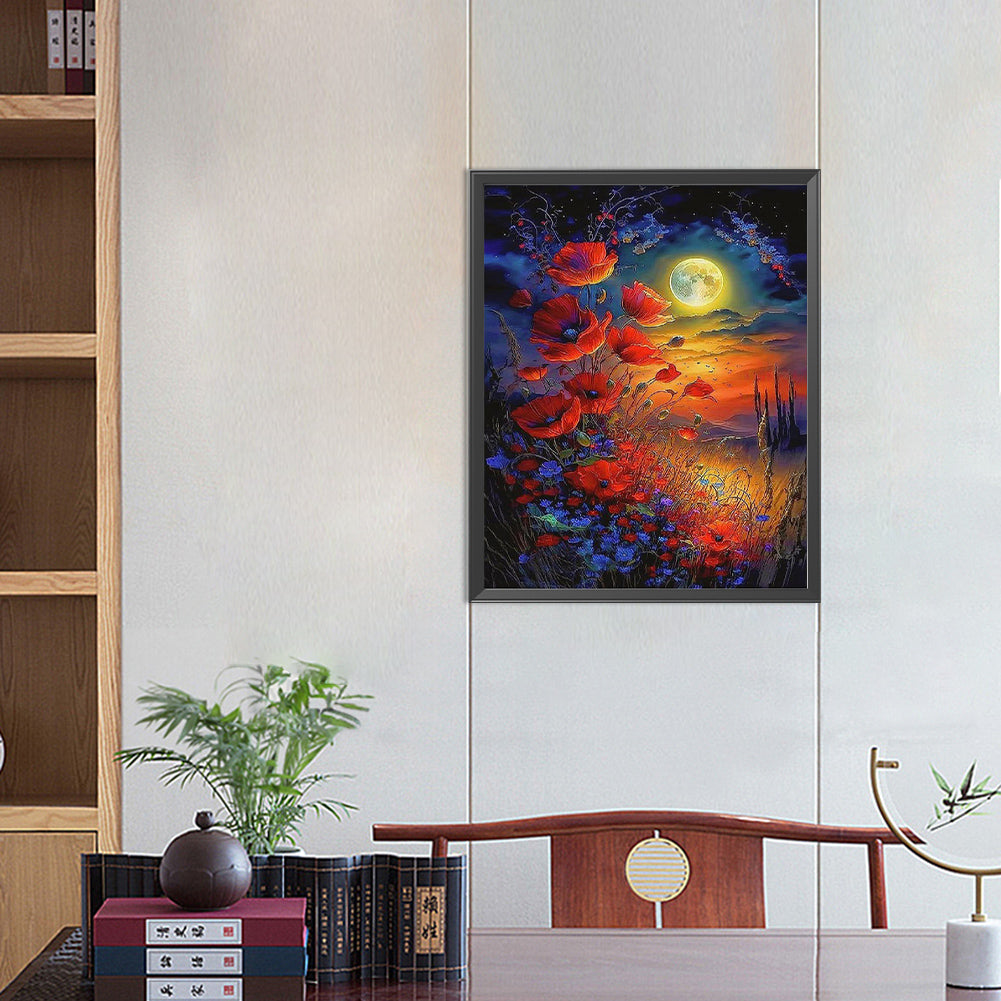 Flowers Under The Moon - Full Round Drill Diamond Painting 40*50CM