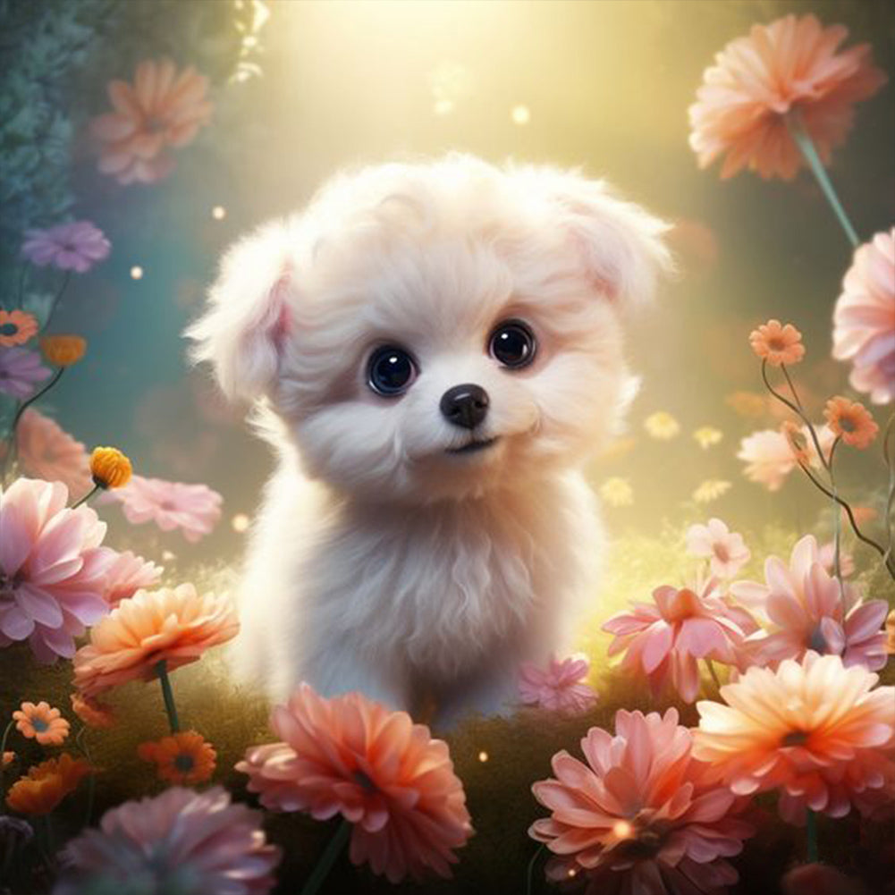Puppy In Forest - Full Round Drill Diamond Painting 30*30CM