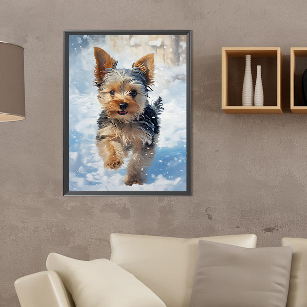 Little Yorkie In The Snow - Full Round Drill Diamond Painting 30*40CM