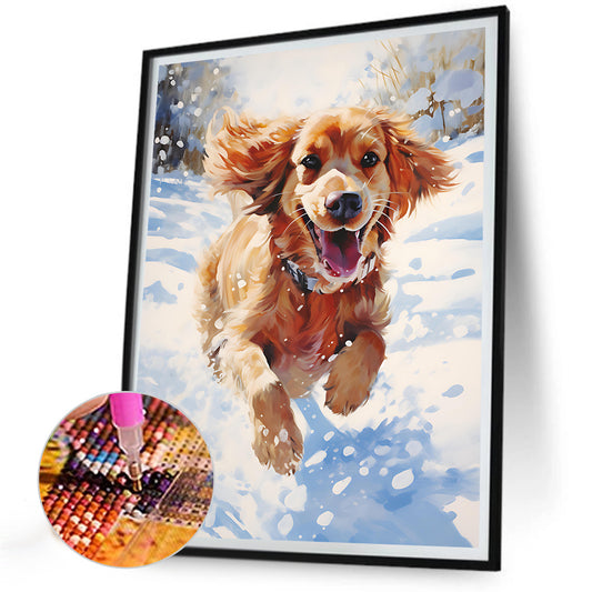 Little Golden Retriever In The Snow - Full Round Drill Diamond Painting 30*40CM