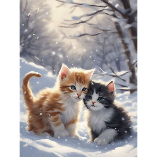 Kittens In The Snow - Full Round Drill Diamond Painting 30*40CM