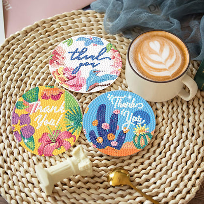 8 PCS Acrylic DIY Diamond Painting Art Coaster Kit with Holder (Love and Thanks)