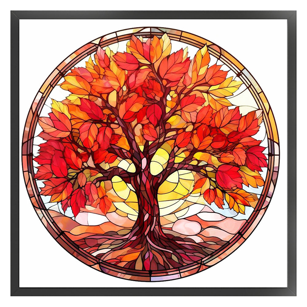 Glass Painting-Maple Tree - 14CT Stamped Cross Stitch 40*40CM(Joy Sunday)