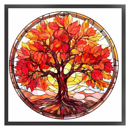 Glass Painting-Maple Tree - 14CT Stamped Cross Stitch 40*40CM(Joy Sunday)