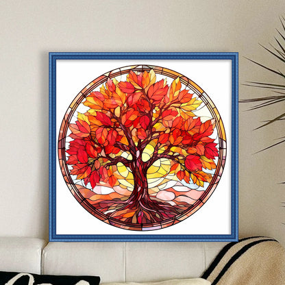 Glass Painting-Maple Tree - 14CT Stamped Cross Stitch 40*40CM(Joy Sunday)