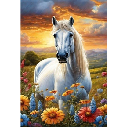 Flowers And Horses - 11CT Stamped Cross Stitch 40*60CM