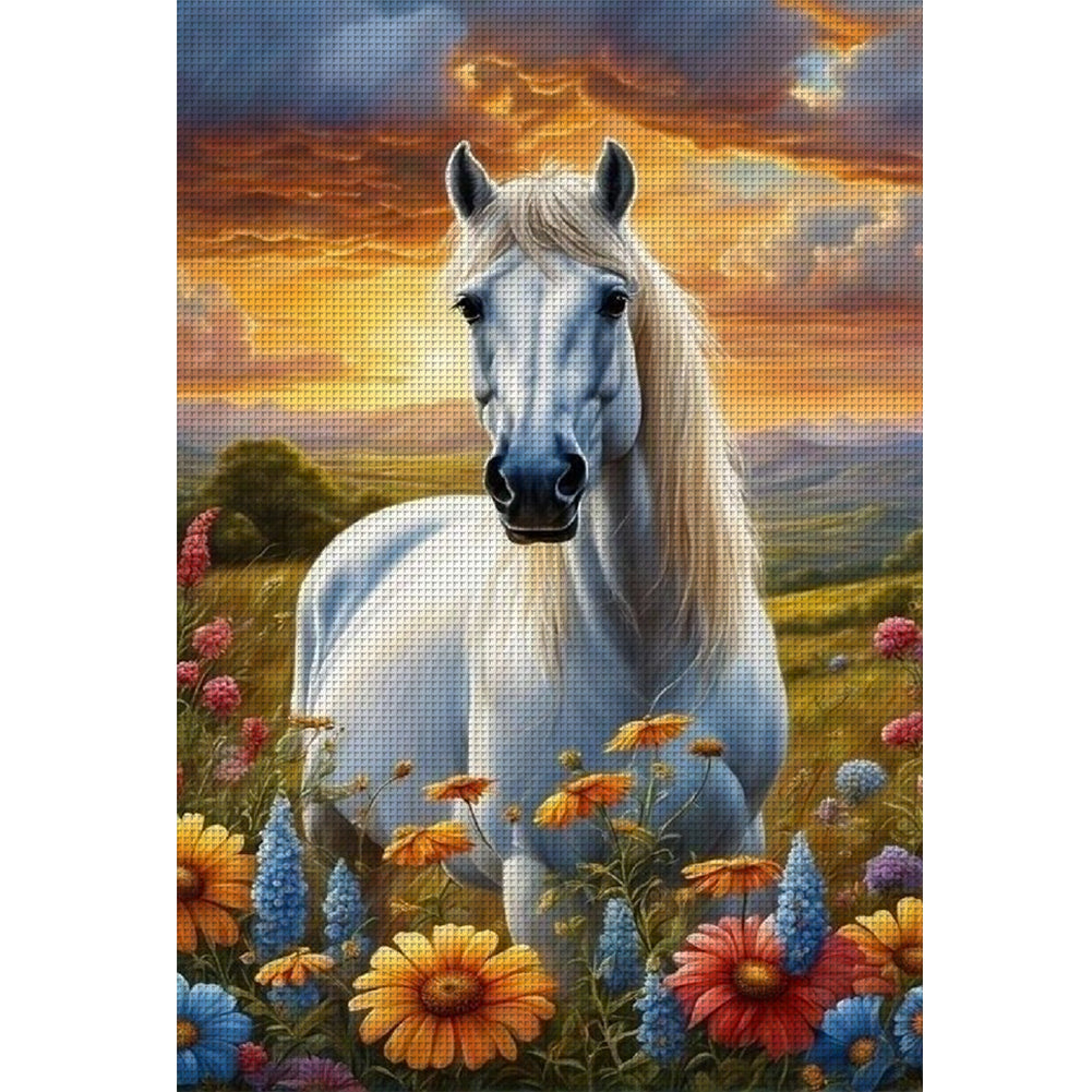 Flowers And Horses - 11CT Stamped Cross Stitch 40*60CM