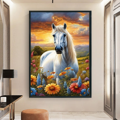 Flowers And Horses - 11CT Stamped Cross Stitch 40*60CM