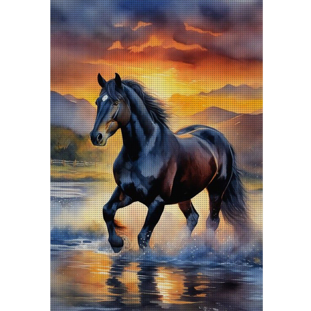 Flowers And Horses - 11CT Stamped Cross Stitch 40*60CM