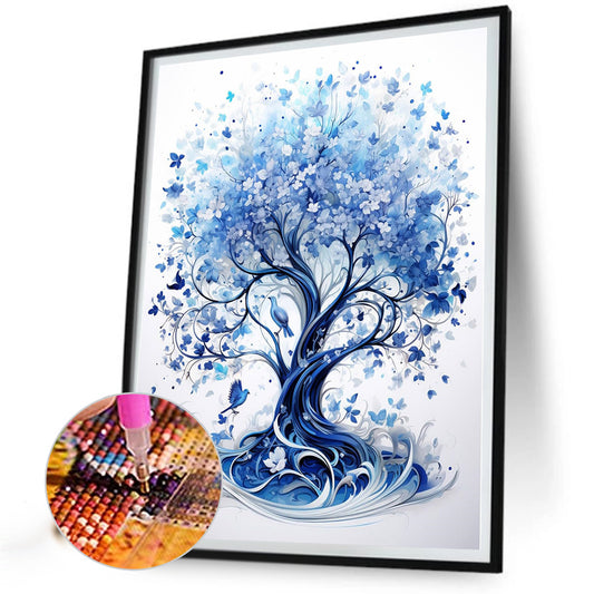 Blue Flower Tree - Full Round Drill Diamond Painting 40*50CM