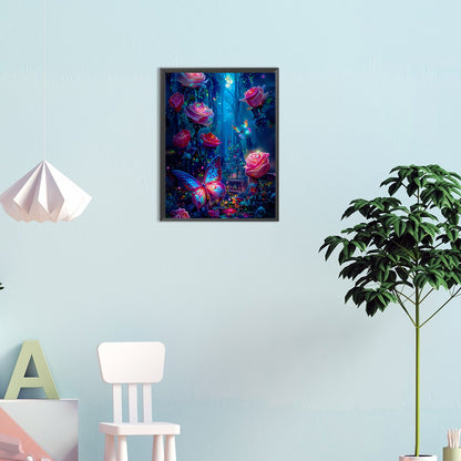 Luminous Rose Forest With Butterflies - Full Round Drill Diamond Painting 35*45CM