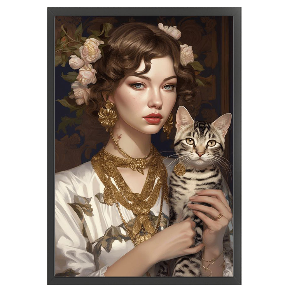 Girl And Cat - 11CT Stamped Cross Stitch 45*65CM