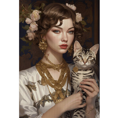 Girl And Cat - 11CT Stamped Cross Stitch 45*65CM