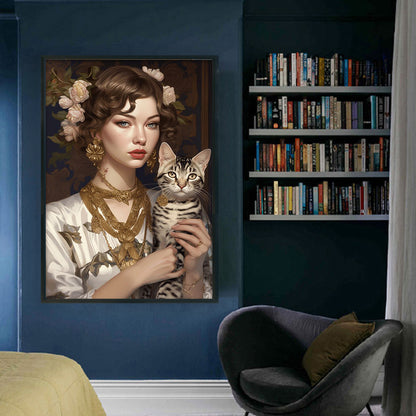 Girl And Cat - 11CT Stamped Cross Stitch 45*65CM