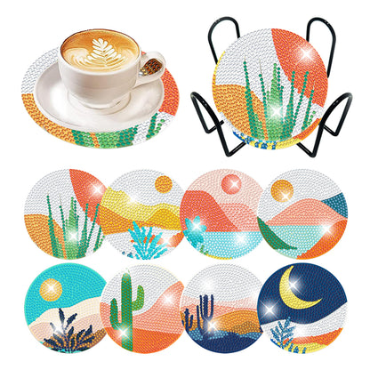 8 PCS Wooden Diamond Painting Art Coasters Kits with Holder (Colourful Desert)
