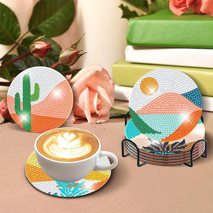 8 PCS Wooden Diamond Painting Art Coasters Kits with Holder (Colourful Desert)