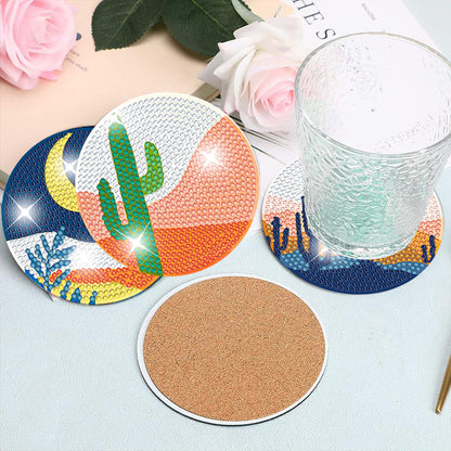 8 PCS Wooden Diamond Painting Art Coasters Kits with Holder (Colourful Desert)