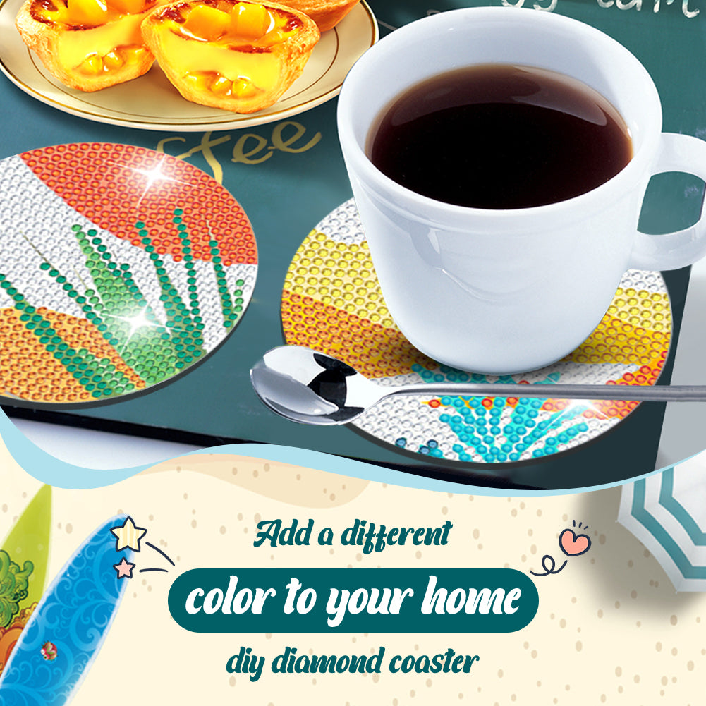 8 PCS Wooden Diamond Painting Art Coasters Kits with Holder (Colourful Desert)