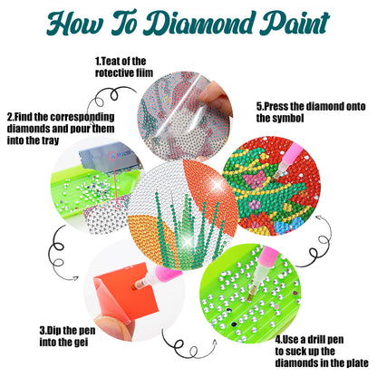 8 PCS Wooden Diamond Painting Art Coasters Kits with Holder (Colourful Desert)