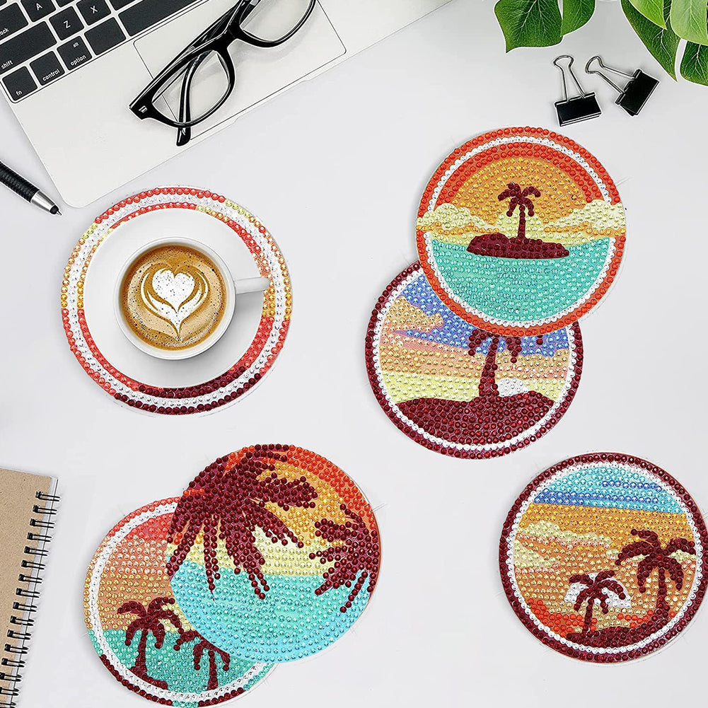 8 PCS Wooden Diamond Painting Art Coasters Kits with Holder (Dazzling Holiday)