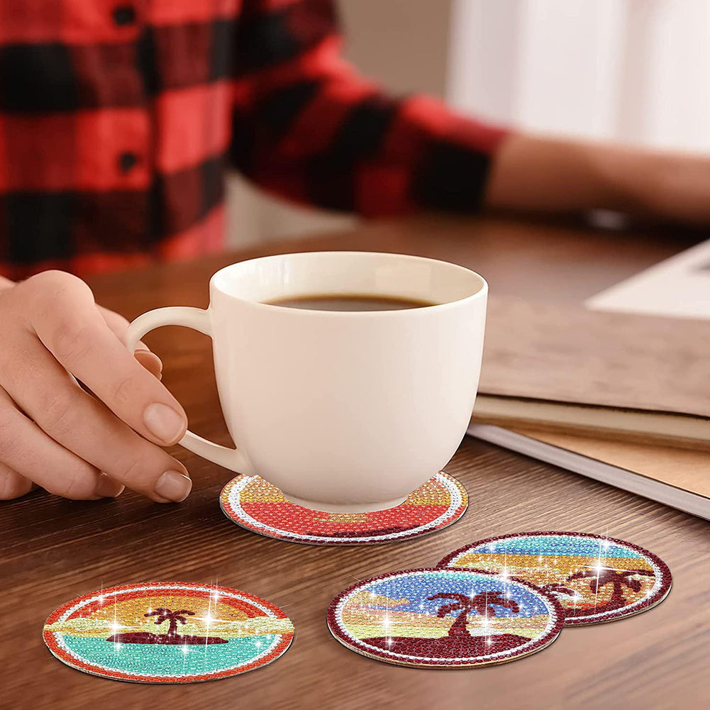 8 PCS Wooden Diamond Painting Art Coasters Kits with Holder (Dazzling Holiday)