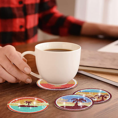 8 PCS Wooden Diamond Painting Art Coasters Kits with Holder (Dazzling Holiday)