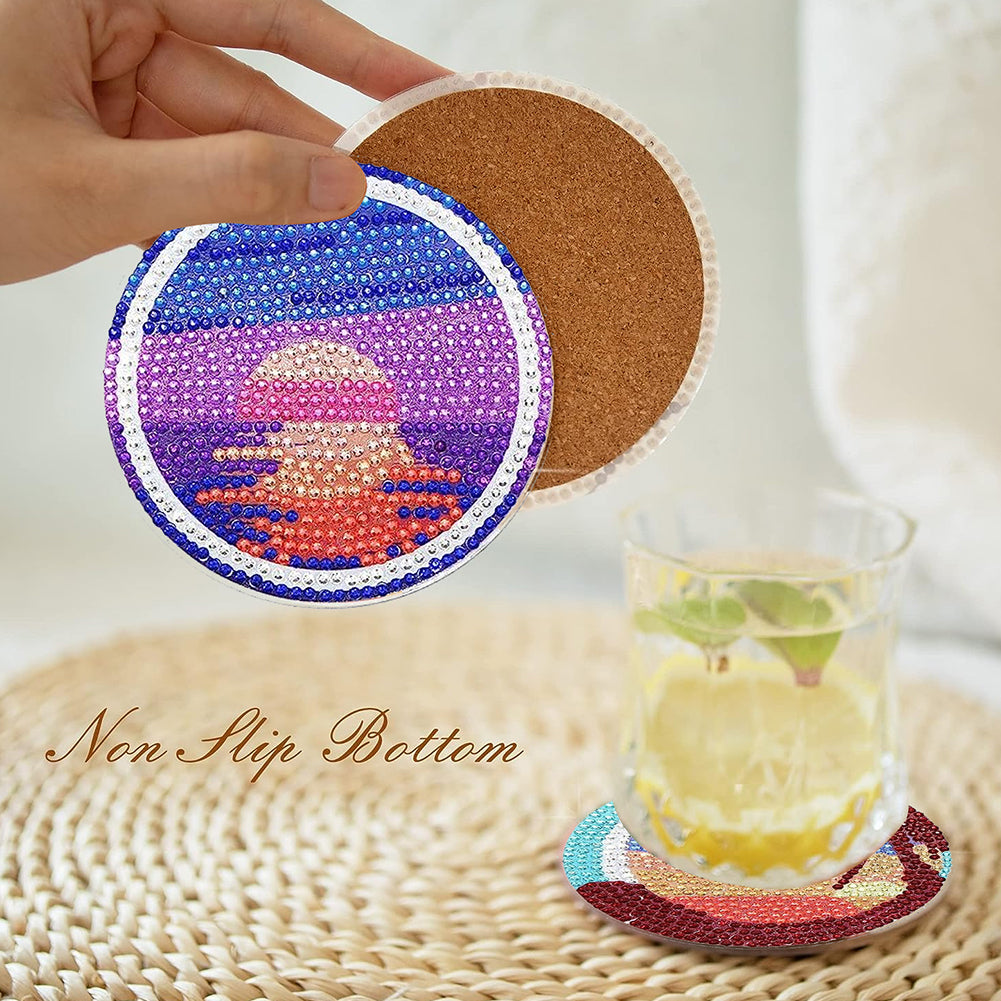 8 PCS Wooden Diamond Painting Art Coasters Kits with Holder (Dazzling Holiday)