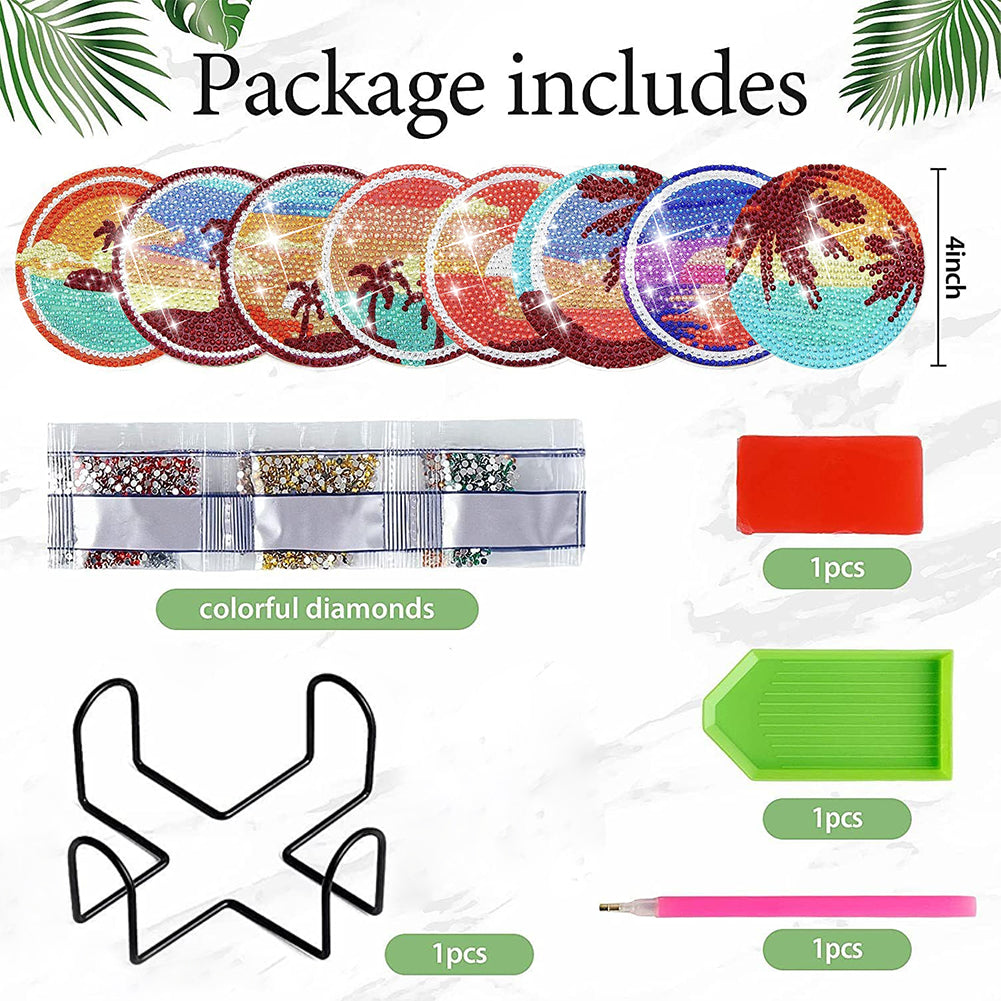 8 PCS Wooden Diamond Painting Art Coasters Kits with Holder (Dazzling Holiday)