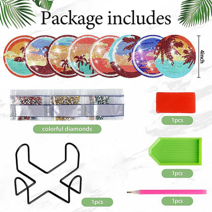 8 PCS Wooden Diamond Painting Art Coasters Kits with Holder (Dazzling Holiday)