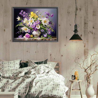 Bouquet Of Flowers Blooming On The Table - Full Round Drill Diamond Painting 40*30CM