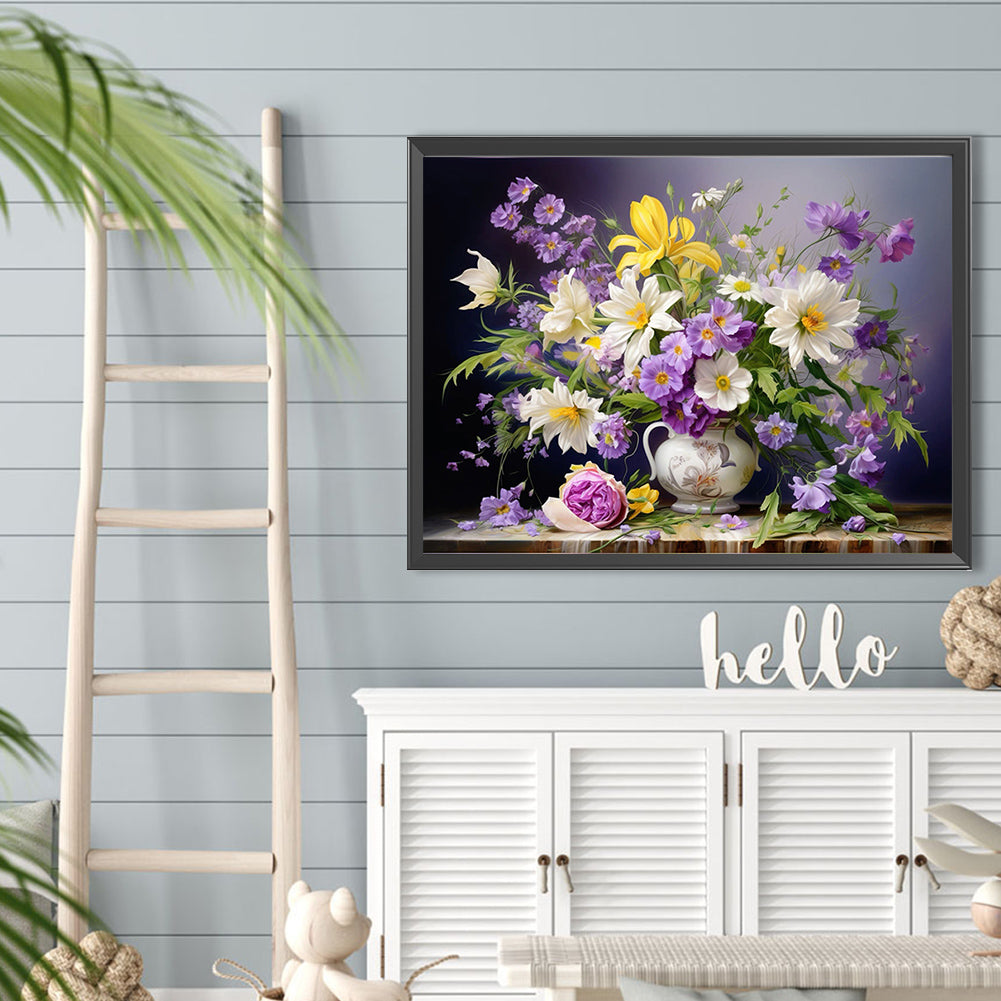 Bouquet Of Flowers Blooming On The Table - Full Round Drill Diamond Painting 40*30CM