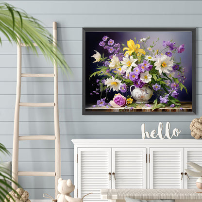 Bouquet Of Flowers Blooming On The Table - Full Round Drill Diamond Painting 40*30CM