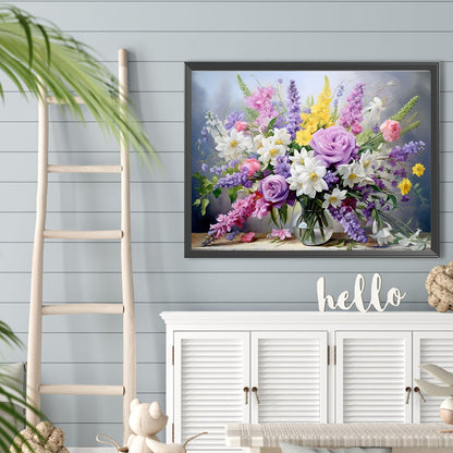 Bouquet Of Flowers Blooming On The Table - Full Round Drill Diamond Painting 40*30CM