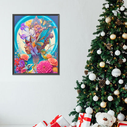 Flowers, Butterflies And Beauties - Full Round Drill Diamond Painting 30*40CM