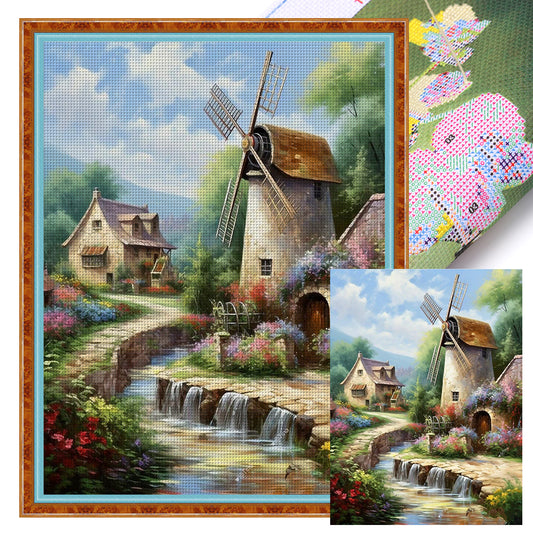 River Windmill - 11CT Stamped Cross Stitch 50*65CM
