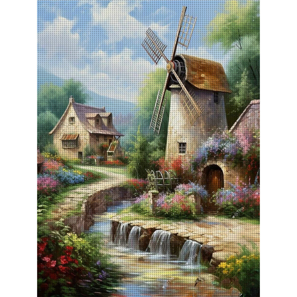 River Windmill - 11CT Stamped Cross Stitch 50*65CM