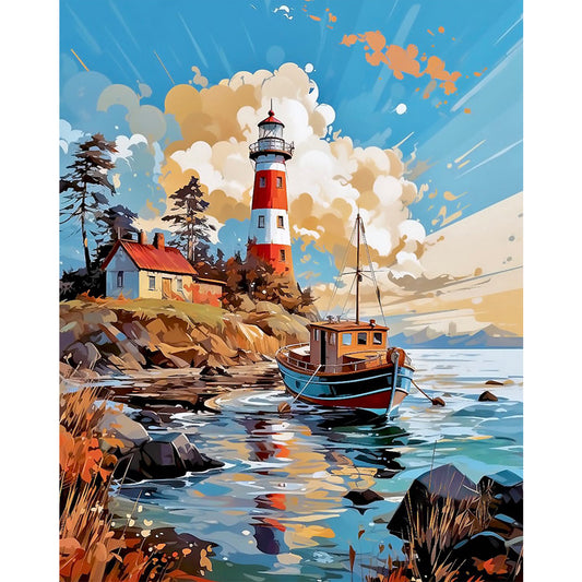 Sea Lighthouse - 11CT Stamped Cross Stitch 50*60CM