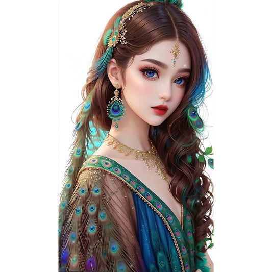 Peacock Girl - Full Round Drill Diamond Painting 40*70CM